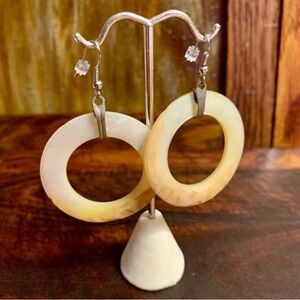Vintage 1980's Repurposed Rings of Shell/ Mother of Pearl Earrings